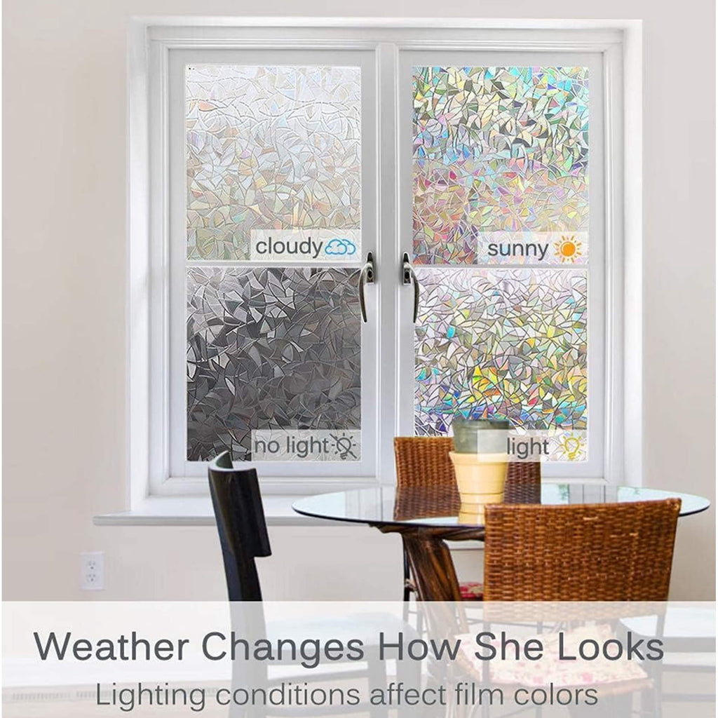 Window Privacy Film, 3D Decorative Rainbow Window Clings, Stained Glass Window Decals, Static Cling Window Sticker Non-Adhesive, 17.7 x 78.7 inches