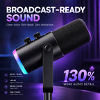 Gaming Microphone for PC Computer PS5 PS4 Laptop, XLR USB Streaming Microphone with Boom Arm, Stand, RGB, Mute Button, Gain Control for Recording, Podcast