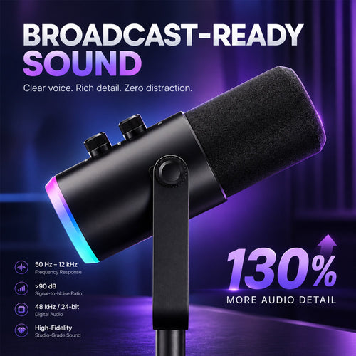 Gaming Microphone for PC Computer PS5 PS4 Laptop, XLR USB Streaming Microphone with Boom Arm, Stand, RGB, Mute Button, Gain Control for Recording, Podcast