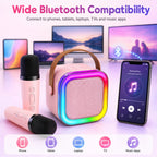 Mini Karaoke Machine for Kids, Colorful LED Portable Bluetooth Singing Speaker with 2 Mics, Christmas Birthday Gifts for Girls Boys
