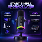 Gaming Microphone for PC Computer PS5 PS4 Laptop, XLR USB Streaming Microphone with Boom Arm, Stand, RGB, Mute Button, Gain Control for Recording, Podcast