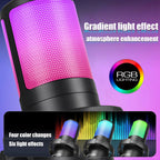 Gaming USB Microphone,Noise Cancellation Condenser Mic,3.5mm Headphone,RGB Microphone with Mute,Gain,Monitoring,Boom Arm,Pop Filter for Phone,PC,Computer,Mac,Streaming,Podcast