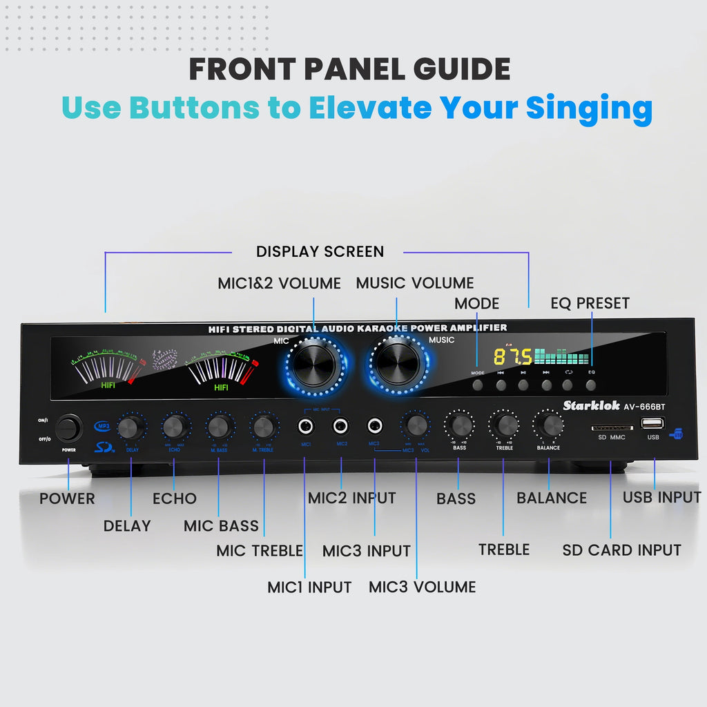 Starklok 7.2 Channel 1000W Surround Stereo Receiver Bluetooth Audio Power Amplifiers for Home Theater Stereo System