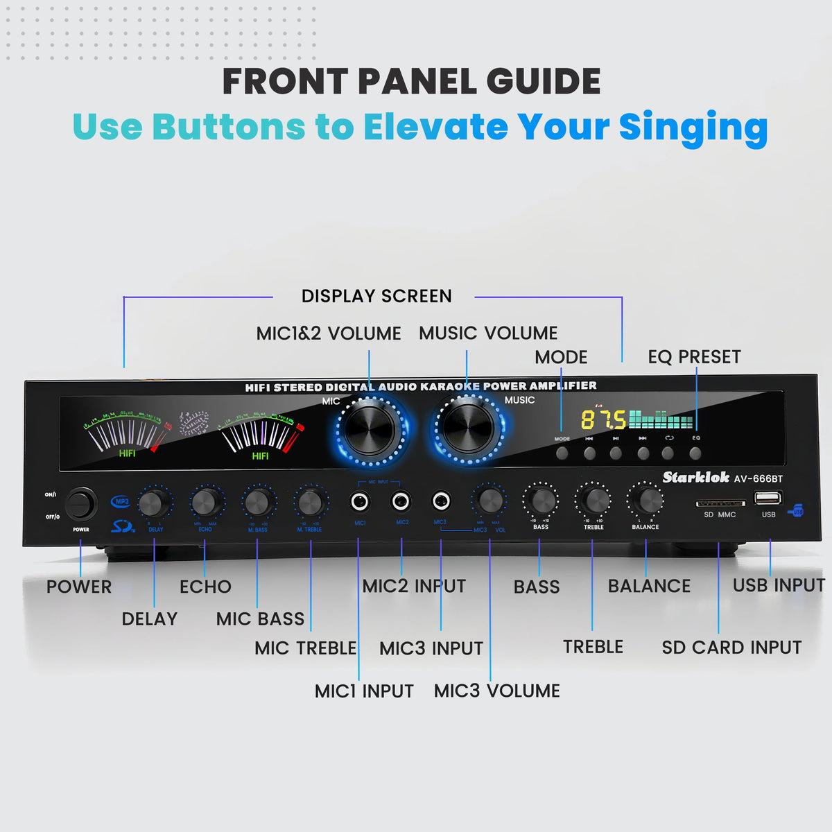 Starklok 7.2 Channel 1000W Surround Stereo Receiver Bluetooth Audio Power Amplifiers for Home Theater Stereo System
