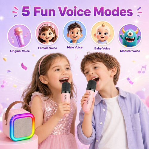 Mini Karaoke Machine for Kids, Colorful LED Portable Bluetooth Singing Speaker with 2 Mics, Christmas Birthday Gifts for Girls Boys