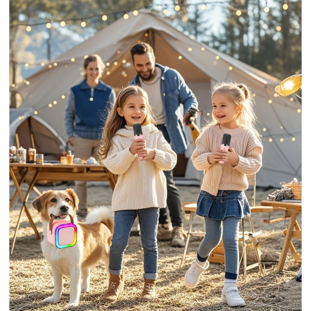Mini Karaoke Machine for Kids, Colorful LED Portable Bluetooth Singing Speaker with 2 Mics, Christmas Birthday Gifts for Girls Boys