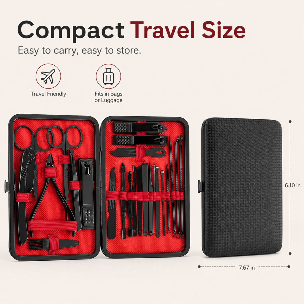 24-Piece Manicure Set with Stainless Steel Nail Clippers and Grooming Tools