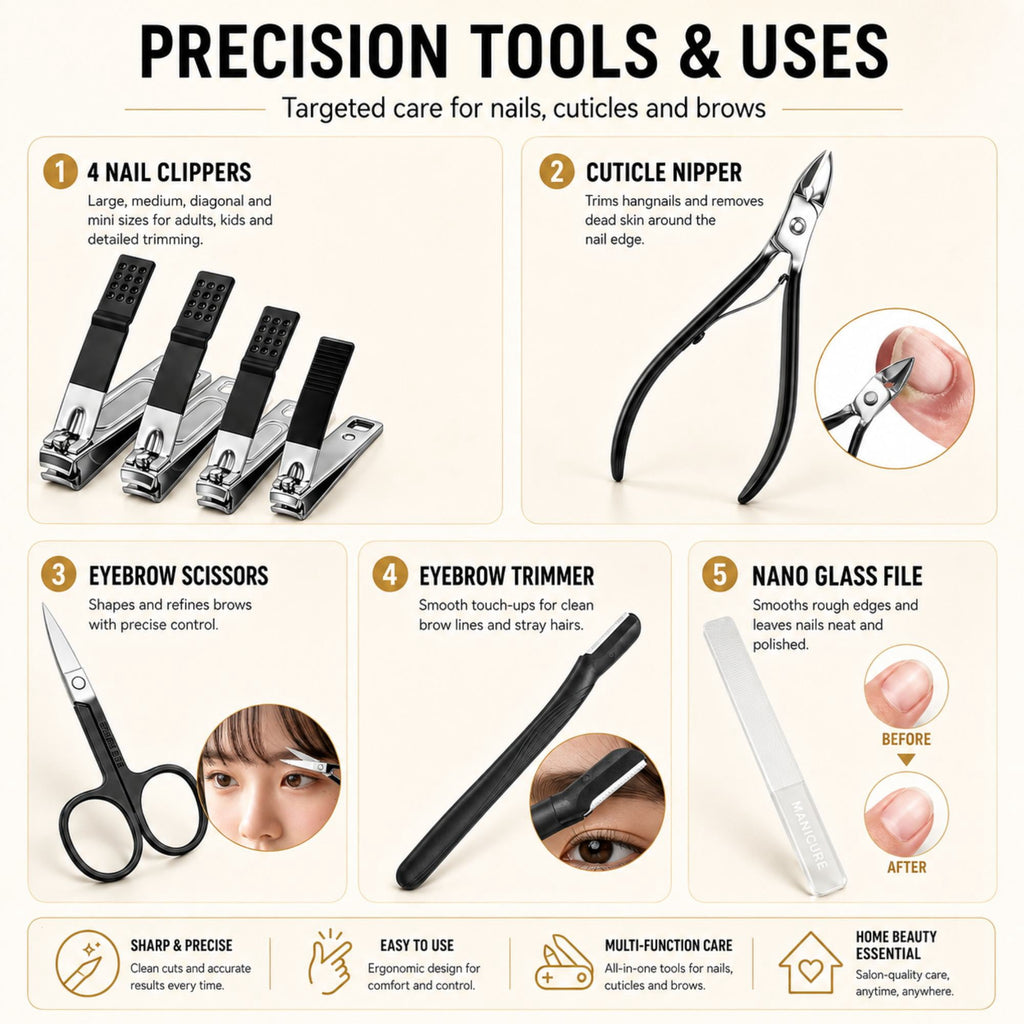 18-Piece Professional Pink Manicure Set with Stainless Steel Nail Clippers and Grooming Tools