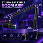 Gaming Microphone for PC Computer PS5 PS4 Laptop, XLR USB Streaming Microphone with Boom Arm, Stand, RGB, Mute Button, Gain Control for Recording, Podcast