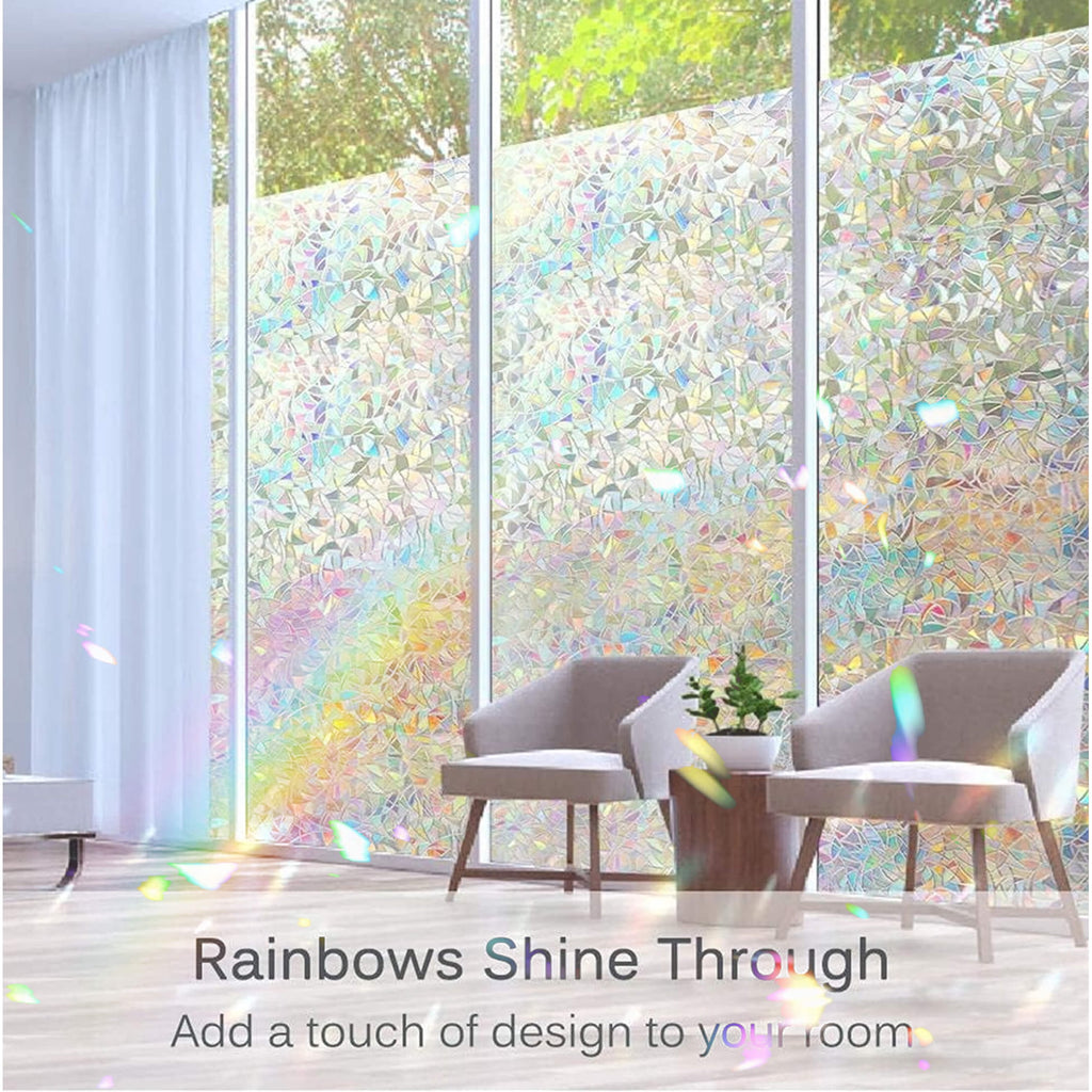 Window Privacy Film 17.7 x 118.1 Inches, Decorative Rainbow Window Clings, 3D Stained Glass Window Decals, Static Cling Window Sticker Non-Adhesive