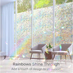 Window Privacy Film 17.7 x 118.1 Inches, Decorative Rainbow Window Clings, 3D Stained Glass Window Decals, Static Cling Window Sticker Non-Adhesive