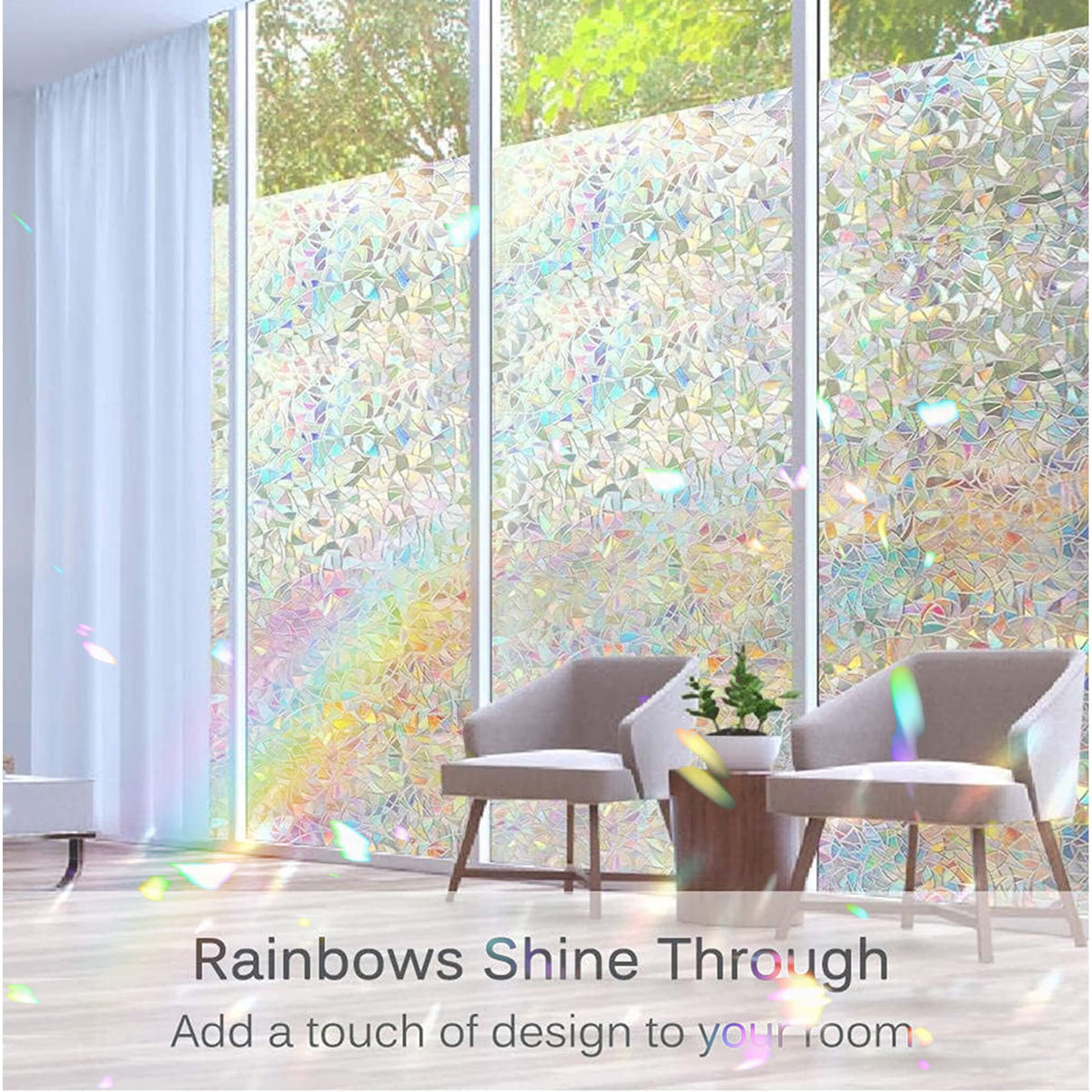 Window Privacy Film 17.7 x 118.1 Inches, Decorative Rainbow Window Clings, 3D Stained Glass Window Decals, Static Cling Window Sticker Non-Adhesive