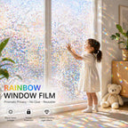 Window Privacy Film, 3D Decorative Rainbow Window Clings, Stained Glass Window Decals, Static Cling Window Sticker Non-Adhesive, 17.7 x 78.7 inches