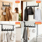 Over Door Hooks, Door Hanger Rack for Hanging with 10 Hooks, Over The Door Towel Racks for Bathroom, Coat Rack Behind Back of Door, Matte Black