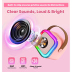 Mini Karaoke Machine for Kids, Colorful LED Portable Bluetooth Singing Speaker with 2 Mics, Christmas Birthday Gifts for Girls Boys