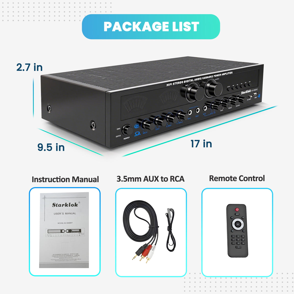 Starklok 7.2 Channel 1000W Surround Stereo Receiver Bluetooth Audio Power Amplifiers for Home Theater Stereo System