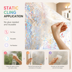 Window Privacy Film, 3D Decorative Rainbow Window Clings, Stained Glass Window Decals, Static Cling Window Sticker Non-Adhesive, 17.7 x 78.7 inches