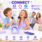 Mini Karaoke Machine for Adults & Kids, Christmas Birthday Gifts for Girls, Colorful LED Portable Bluetooth Singing Speaker Karaoke Machine with 2 Mics