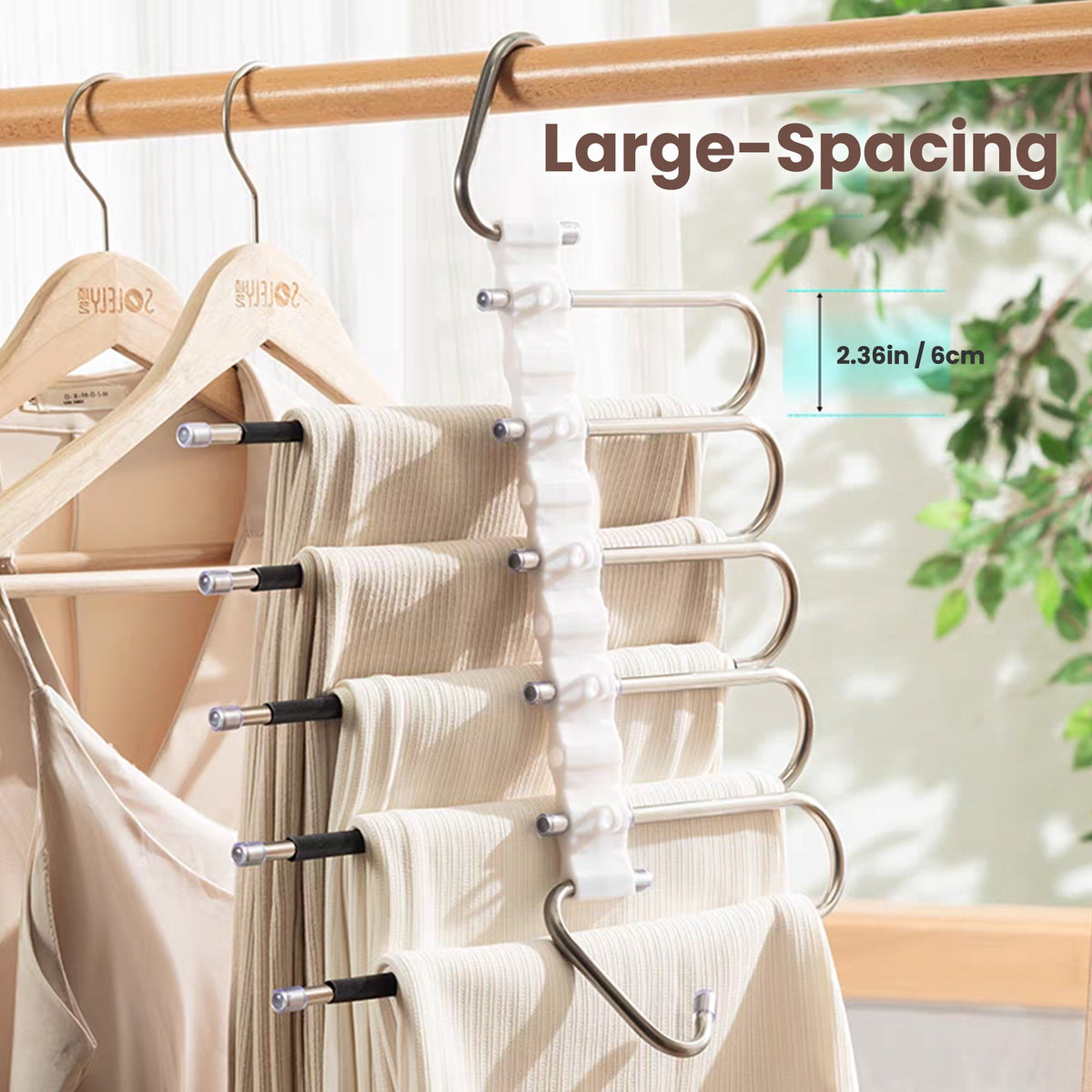 Pants Hangers Space Saving, 3 Pack Magic Non-Slip Stainless Steel Clothes Jean Hangers for Closet, Anti-Slip Hanger for Pants Skirts Scarf Legging