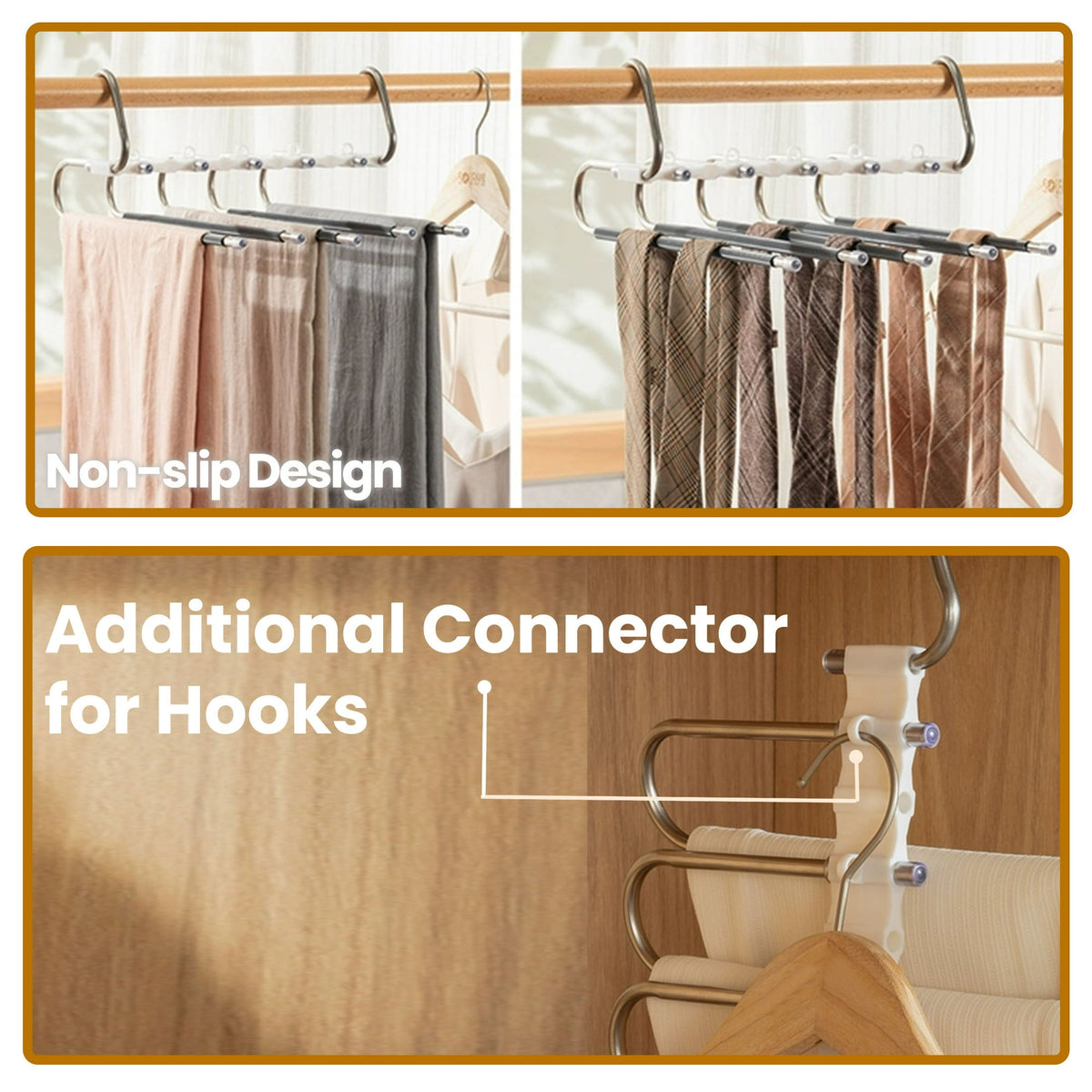 Pants Hangers Space Saving, 3 Pack Magic Non-Slip Stainless Steel Clothes Jean Hangers for Closet, Anti-Slip Hanger for Pants Skirts Scarf Legging