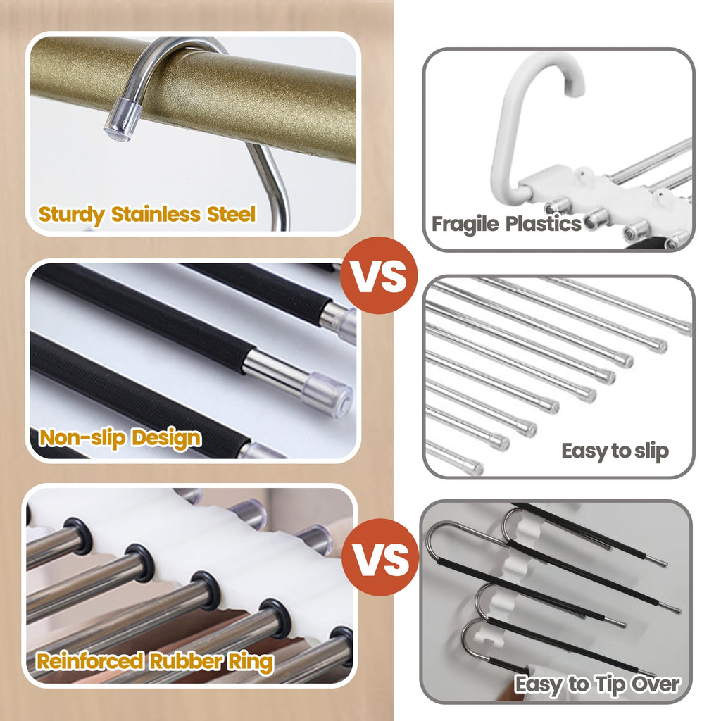 Pants Hangers Space Saving, 3 Pack Magic Non-Slip Stainless Steel Clothes Jean Hangers for Closet, Anti-Slip Hanger for Pants Skirts Scarf Legging