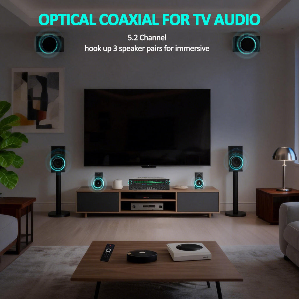 Starklok Optical/Coaxial 1200W Surround Stereo Receiver, Bluetooth Audio Power Amplifiers for Home Theater Stereo System