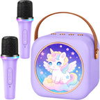 Mini Karaoke Machine for Adults & Kids, Christmas Birthday Gifts for Girls, Colorful LED Portable Bluetooth Singing Speaker Karaoke Machine with 2 Mics