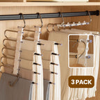 Pants Hangers Space Saving, 3 Pack Magic Non-Slip Stainless Steel Clothes Jean Hangers for Closet, Anti-Slip Hanger for Pants Skirts Scarf Legging