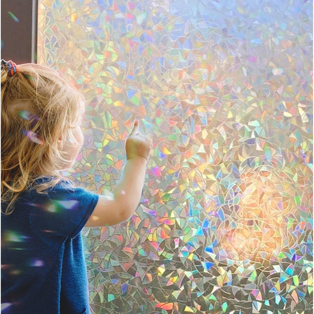 Window Privacy Film 17.7 x 118.1 Inches, Decorative Rainbow Window Clings, 3D Stained Glass Window Decals, Static Cling Window Sticker Non-Adhesive
