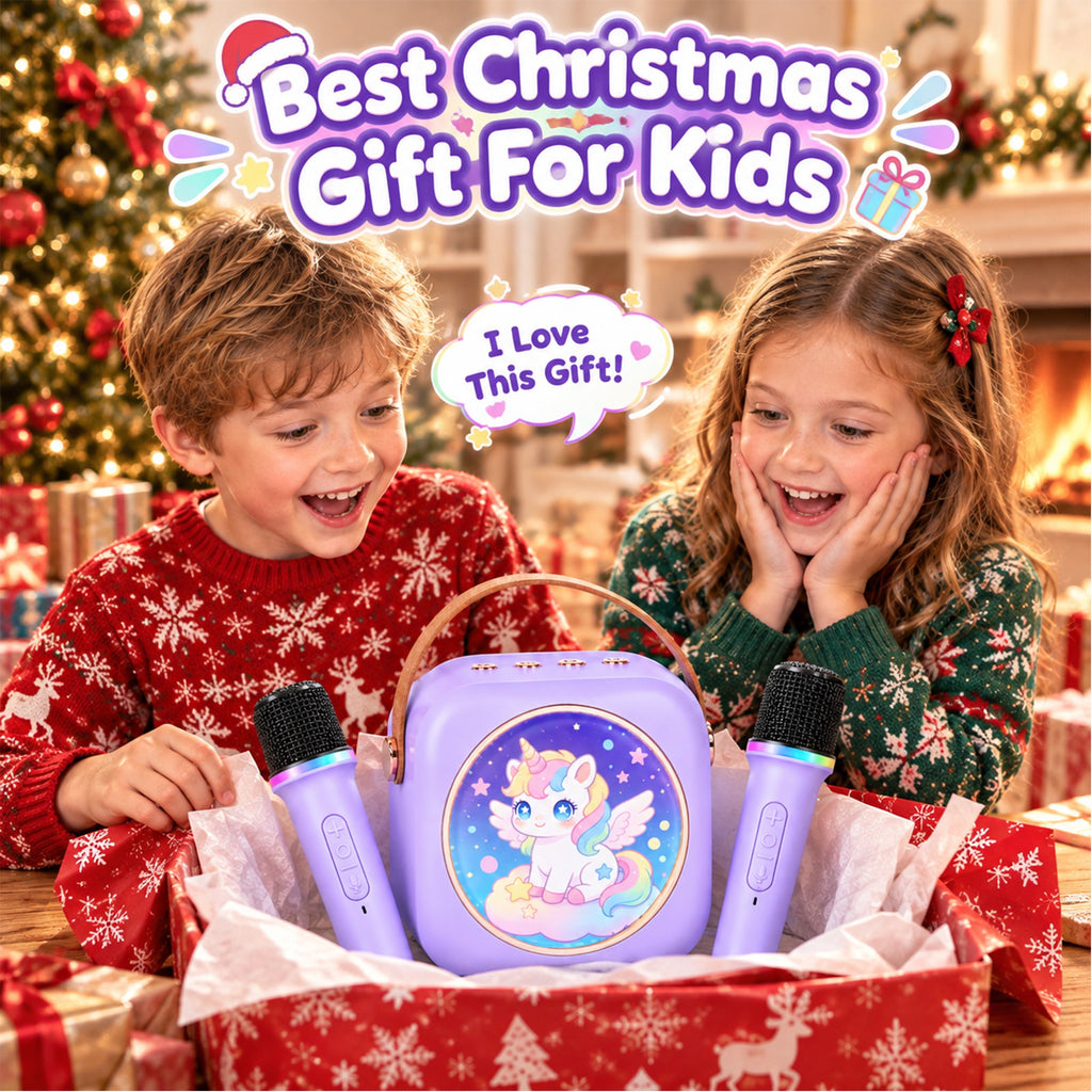 Mini Karaoke Machine for Adults & Kids, Christmas Birthday Gifts for Girls, Colorful LED Portable Bluetooth Singing Speaker Karaoke Machine with 2 Mics