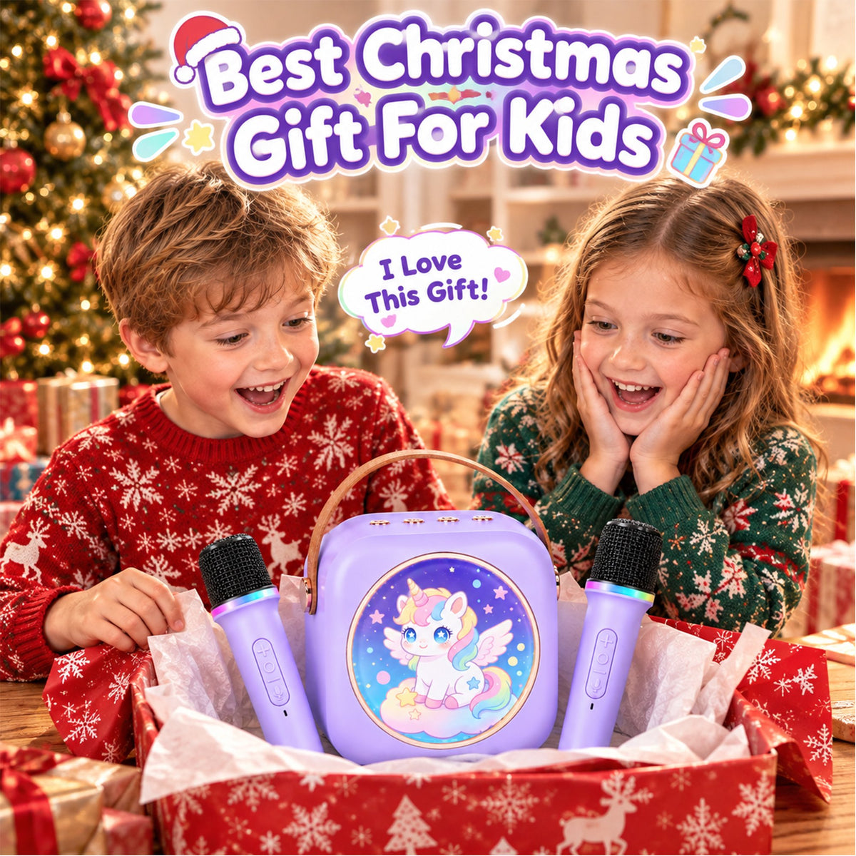 Mini Karaoke Machine for Adults & Kids, Christmas Birthday Gifts for Girls, Colorful LED Portable Bluetooth Singing Speaker Karaoke Machine with 2 Mics