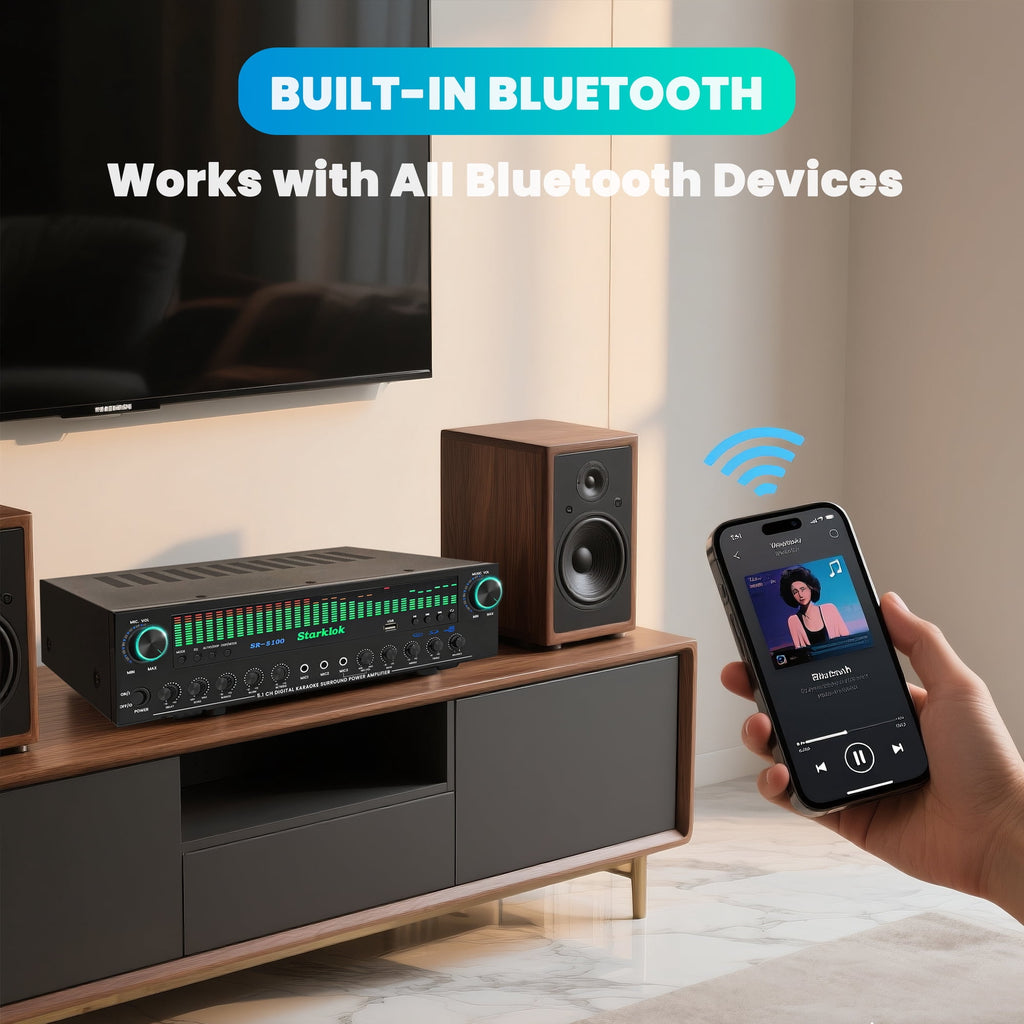 Starklok Optical/Coaxial 1200W Surround Stereo Receiver, Bluetooth Audio Power Amplifiers for Home Theater Stereo System