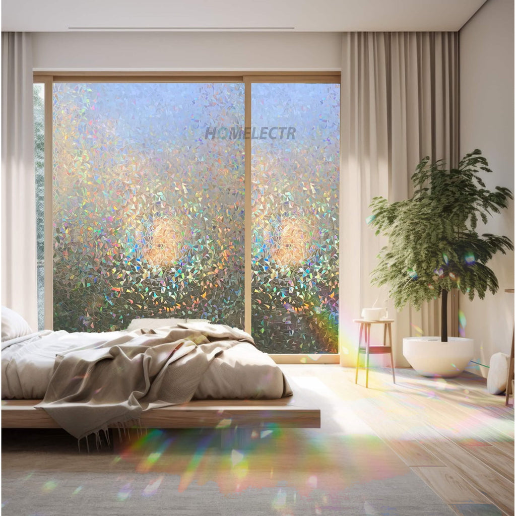 Window Privacy Film 17.7 x 118.1 Inches, Decorative Rainbow Window Clings, 3D Stained Glass Window Decals, Static Cling Window Sticker Non-Adhesive