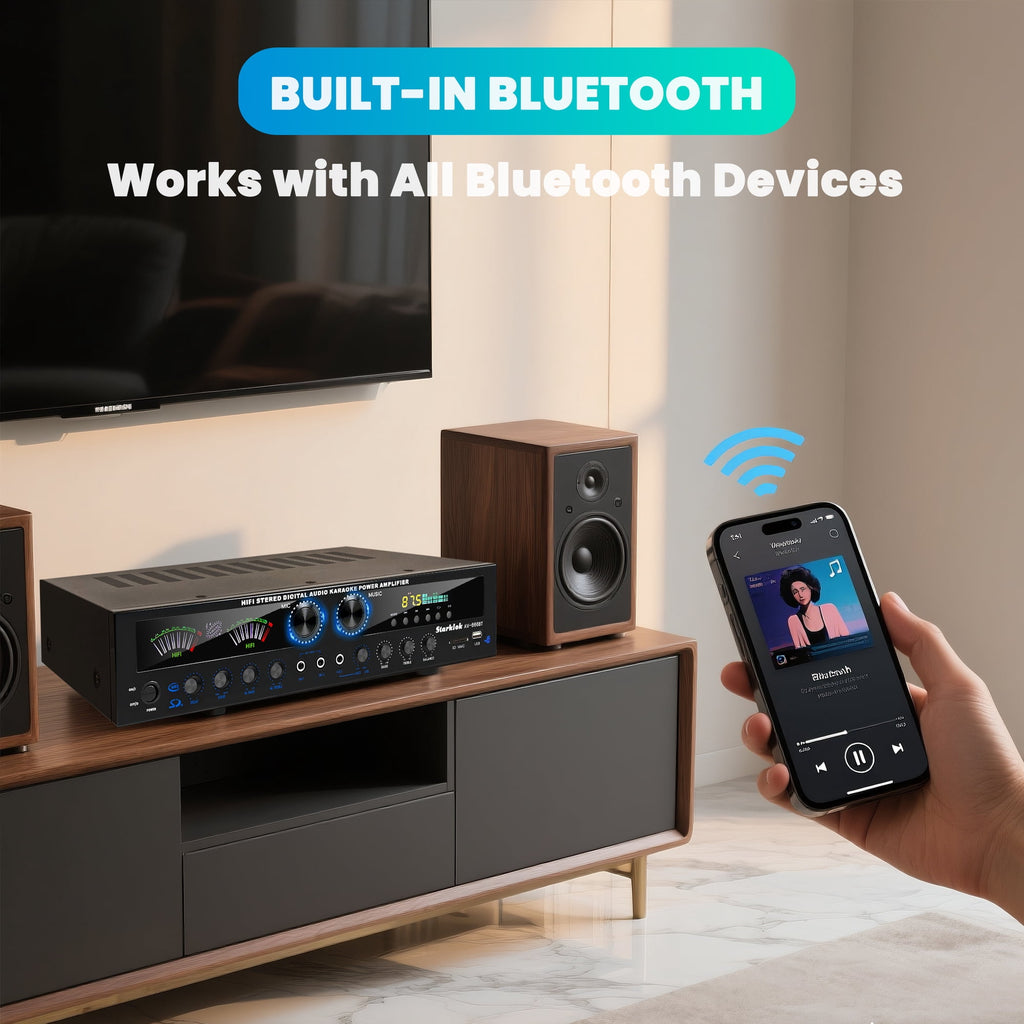 Starklok 7.2 Channel 1000W Surround Stereo Receiver Bluetooth Audio Power Amplifiers for Home Theater Stereo System