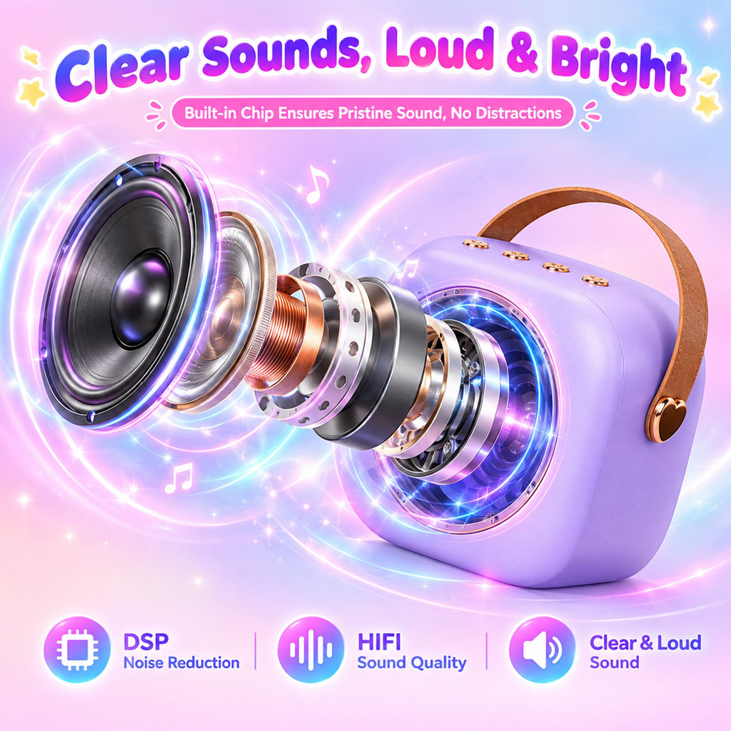 Mini Karaoke Machine for Adults & Kids, Christmas Birthday Gifts for Girls, Colorful LED Portable Bluetooth Singing Speaker Karaoke Machine with 2 Mics