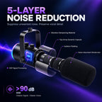 Gaming Microphone for PC Computer PS5 PS4 Laptop, XLR USB Streaming Microphone with Boom Arm, Stand, RGB, Mute Button, Gain Control for Recording, Podcast