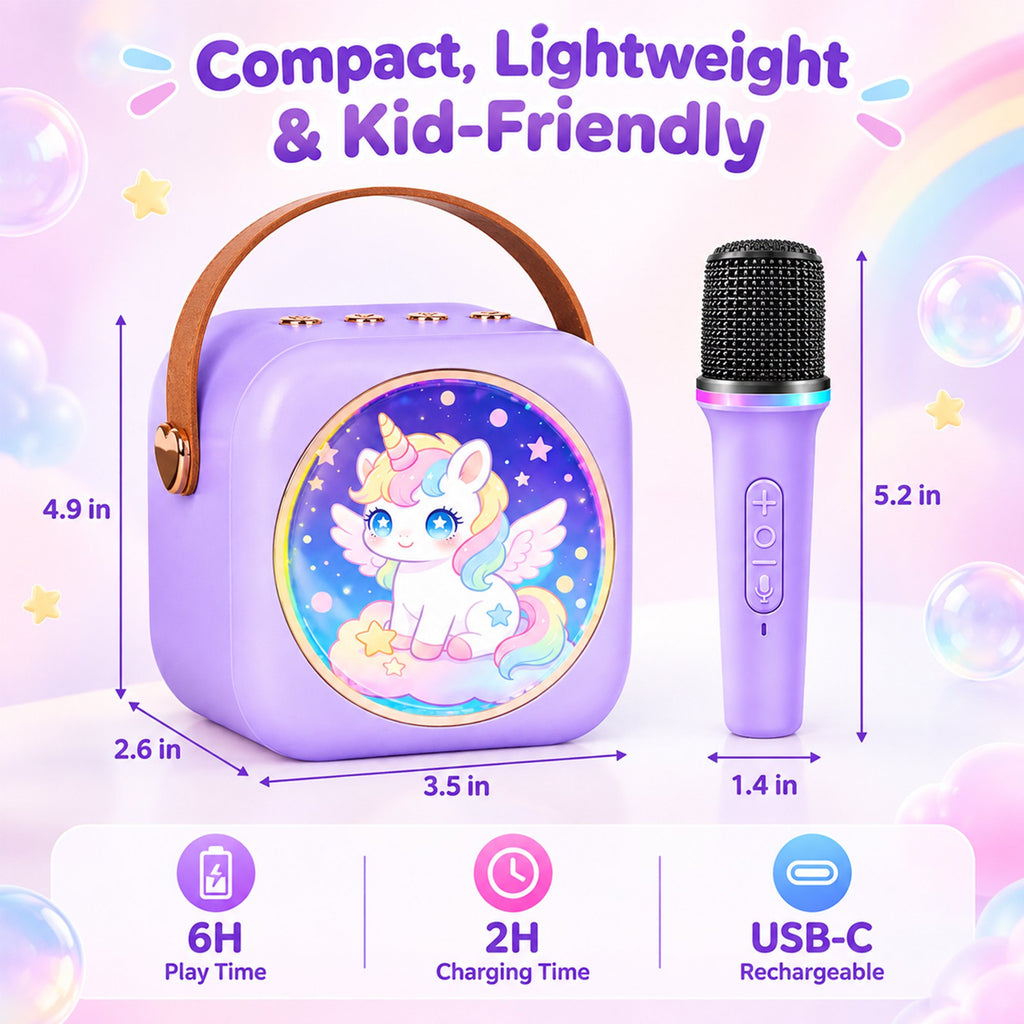 Mini Karaoke Machine for Adults & Kids, Christmas Birthday Gifts for Girls, Colorful LED Portable Bluetooth Singing Speaker Karaoke Machine with 2 Mics