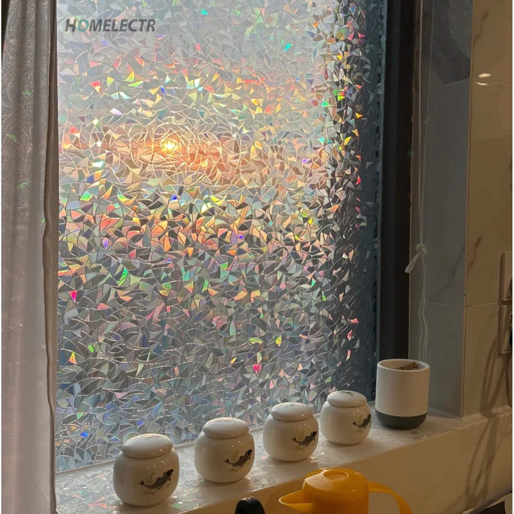 Window Privacy Film 17.7 x 118.1 Inches, Decorative Rainbow Window Clings, 3D Stained Glass Window Decals, Static Cling Window Sticker Non-Adhesive
