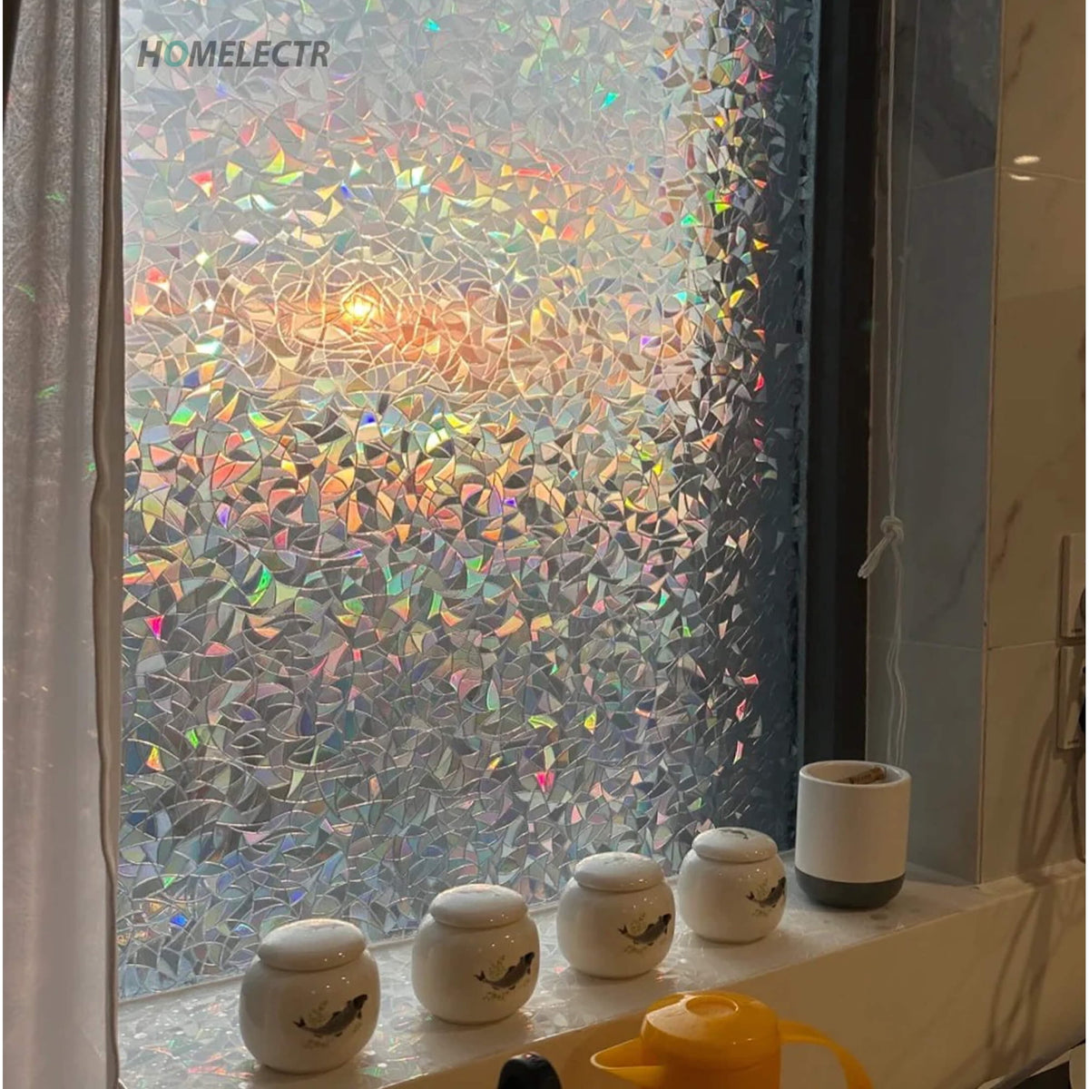 Window Privacy Film 17.7 x 118.1 Inches, Decorative Rainbow Window Clings, 3D Stained Glass Window Decals, Static Cling Window Sticker Non-Adhesive