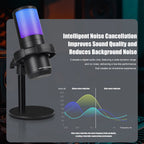 Gaming USB Microphone,Noise Cancellation Condenser Mic,3.5mm Headphone,RGB Microphone with Mute,Gain,Monitoring,Boom Arm,Pop Filter for Phone,PC,Computer,Mac,Streaming,Podcast