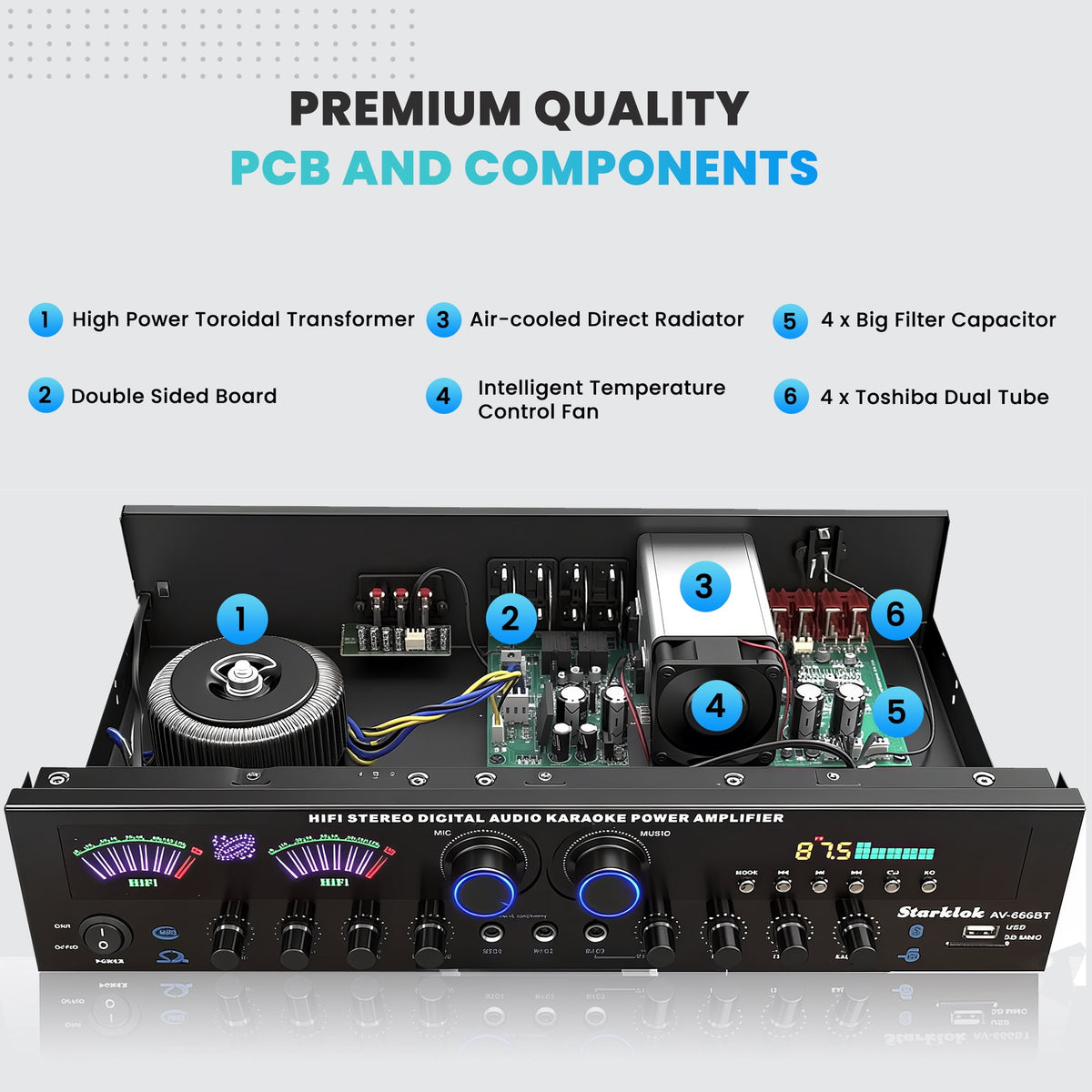 Starklok 7.2 Channel 1000W Surround Stereo Receiver Bluetooth Audio Power Amplifiers for Home Theater Stereo System