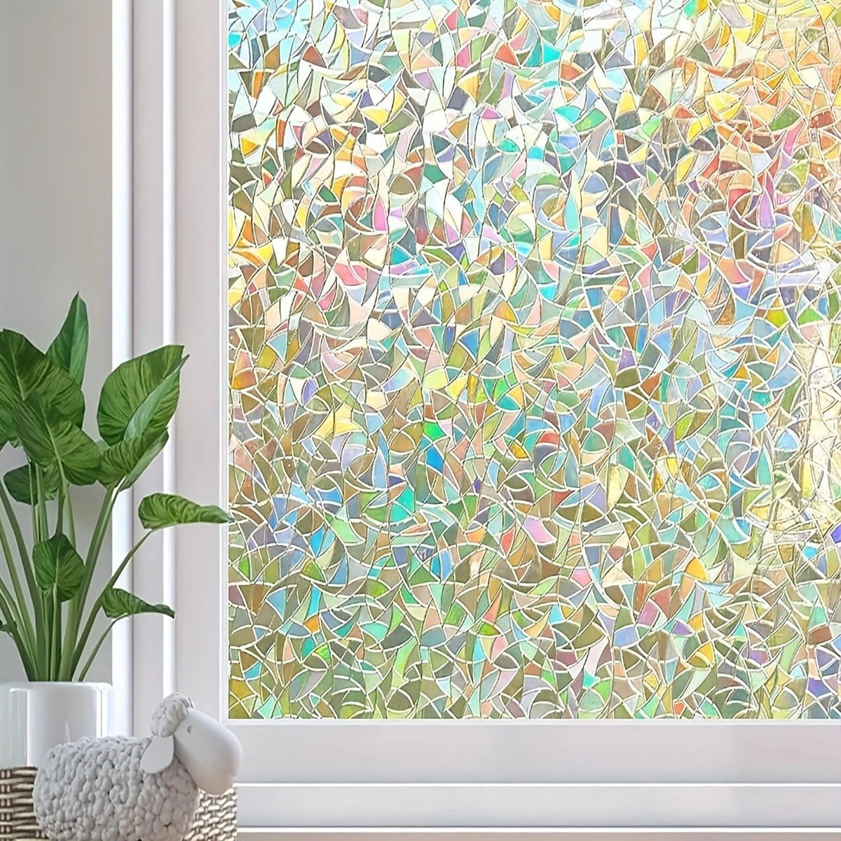 Window Privacy Film 17.7 x 118.1 Inches, Decorative Rainbow Window Clings, 3D Stained Glass Window Decals, Static Cling Window Sticker Non-Adhesive