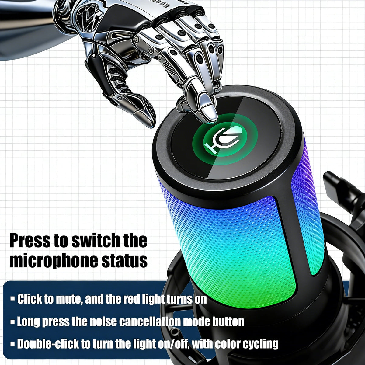 Gaming USB Microphone,Noise Cancellation Condenser Mic,3.5mm Headphone,RGB Microphone with Mute,Gain,Monitoring,Boom Arm,Pop Filter for Phone,PC,Computer,Mac,Streaming,Podcast
